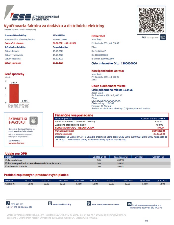 Slovakia Stredoslovenka Energetika utility bill template in Word and PDF format